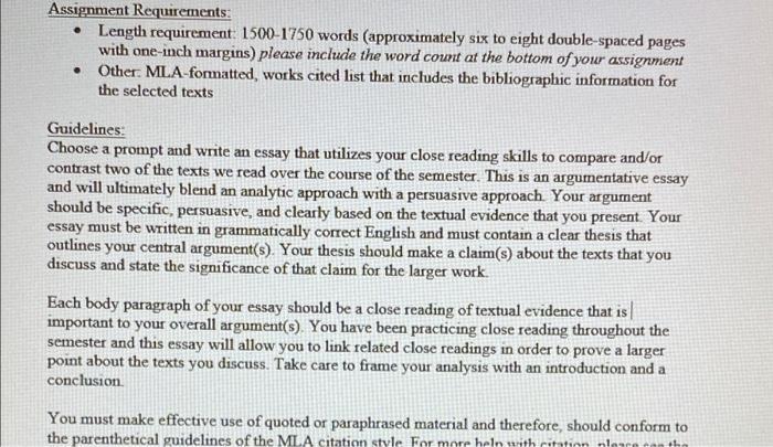 Assignment Requirements:• Length requirement: 1500-1750 words (approximately six to eight double-spaced pageswith one-inch