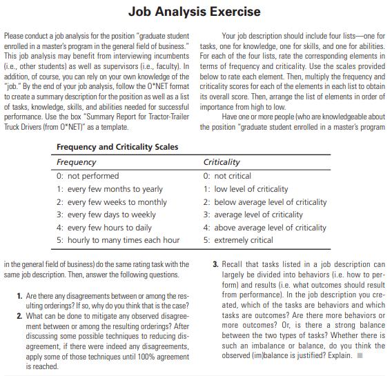Job Analysis Exercise Please conduct a job analysis for the position graduate student Your job description should include fo