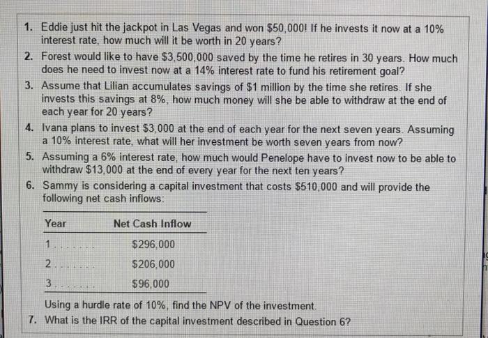 Question: Solve various time value of money scenarios i (Click the icon to view the scenarios.) (click the ...