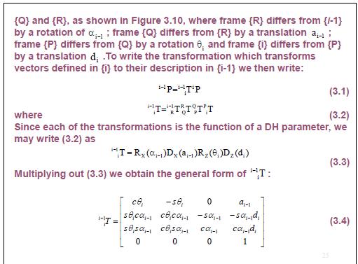 {Q} and (R), as shown in Figure 3.10, where frame {R} differs from {i-1}by a rotation of a ; frame {Q} differs from {R} by a