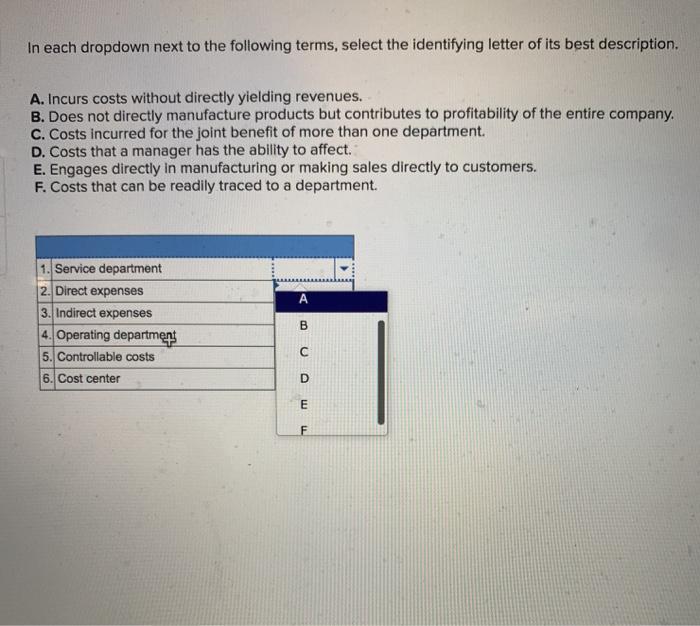 [Solved] In Each Dropdown Next To The Following Te | SolutionInn