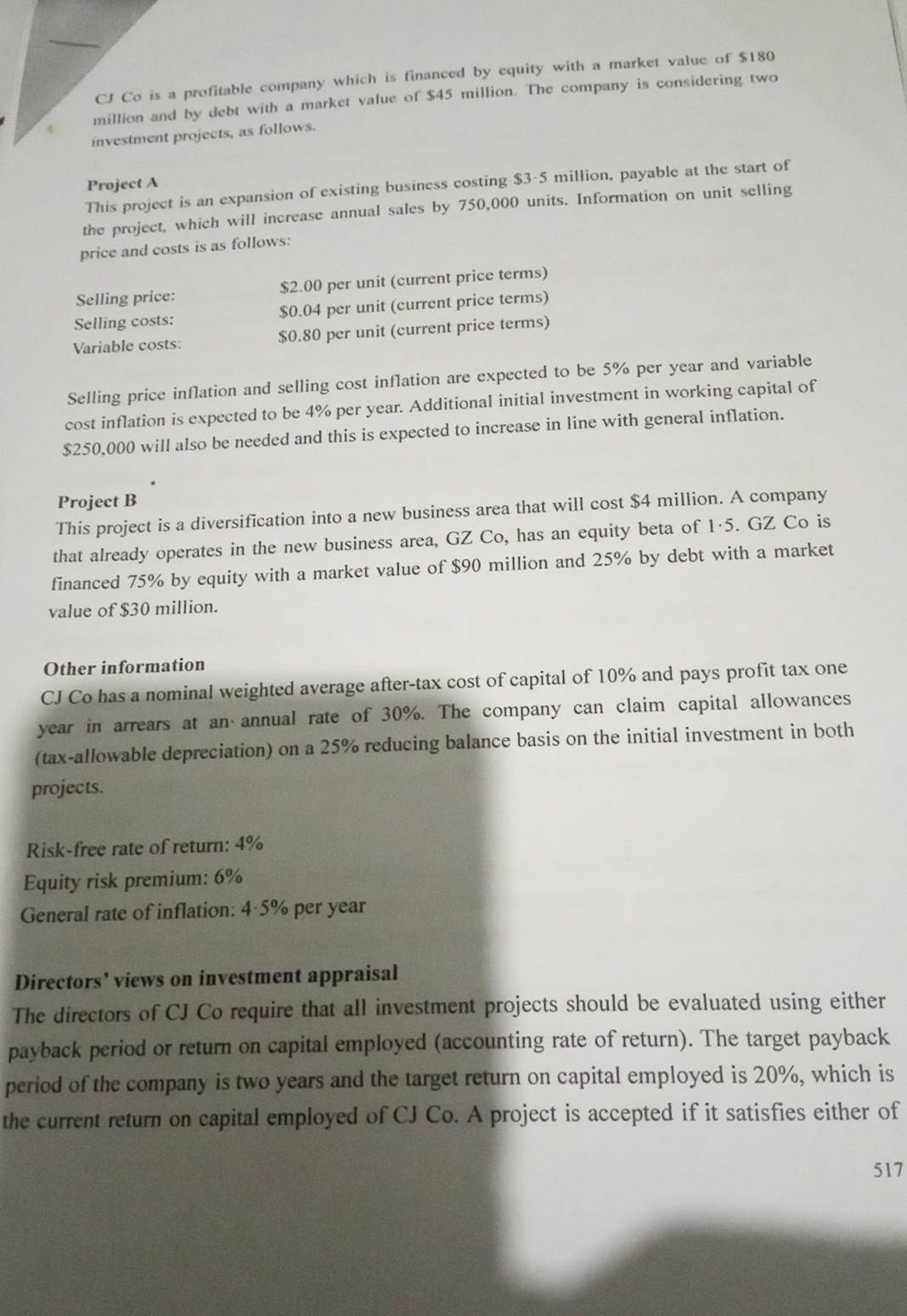 C Co is a profitable company which is financed by equity with a market value of $180million and by debt with a market value