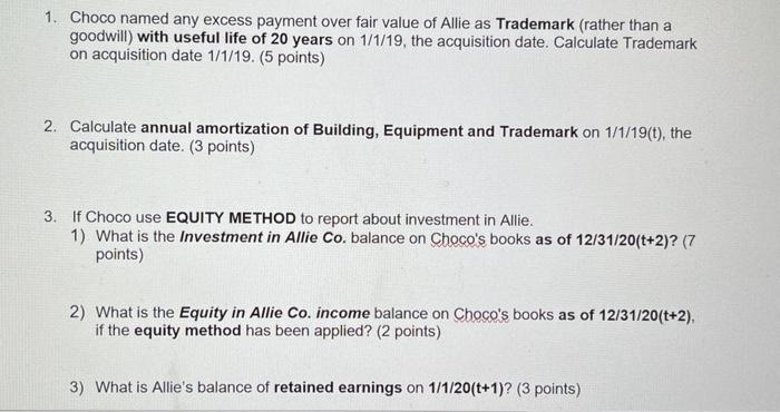 1. Choco named any excess payment over fair value of Allie as Trademark (rather than a goodwill) with useful