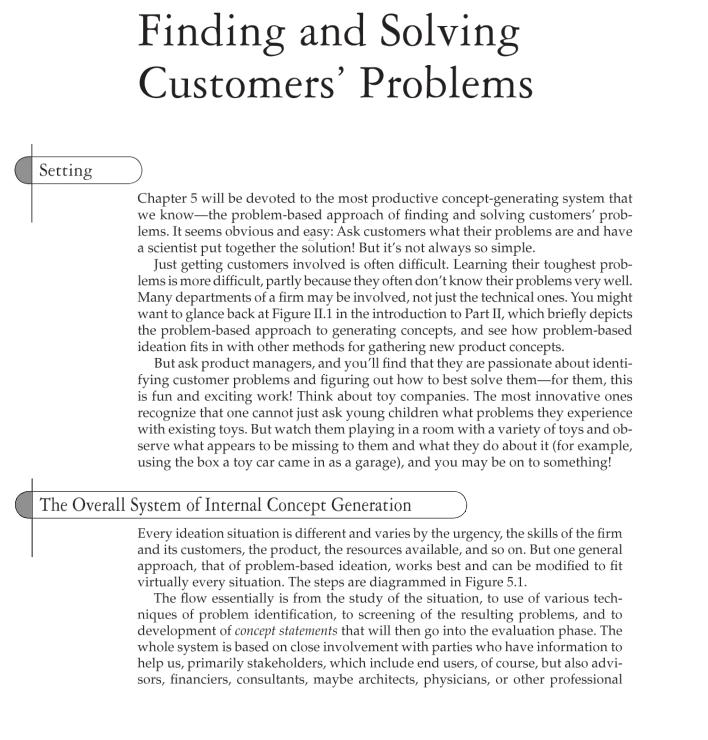 Setting Finding and Solving Customers' Problems Chapter 5 will be devoted to