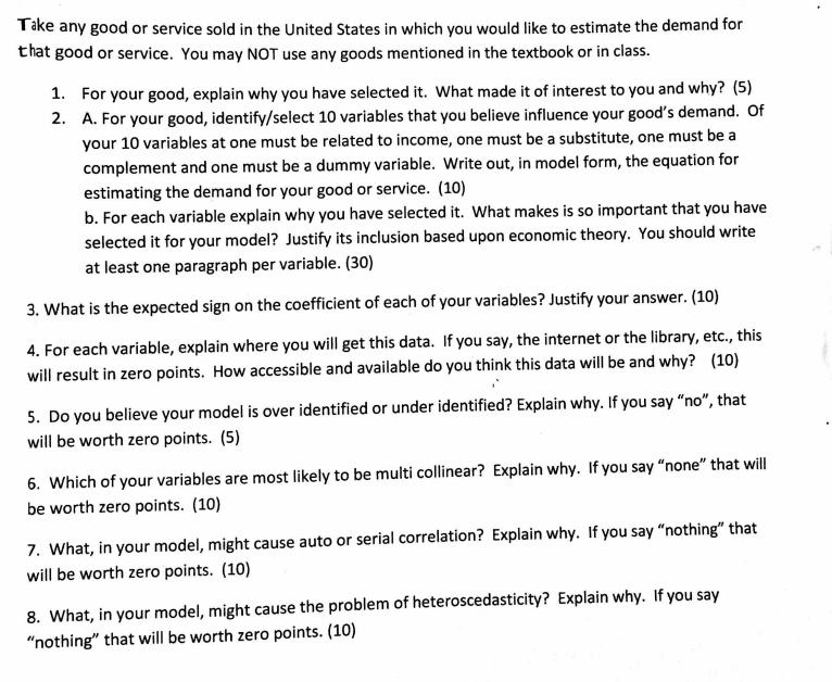 Take any good or service sold in the United States in which