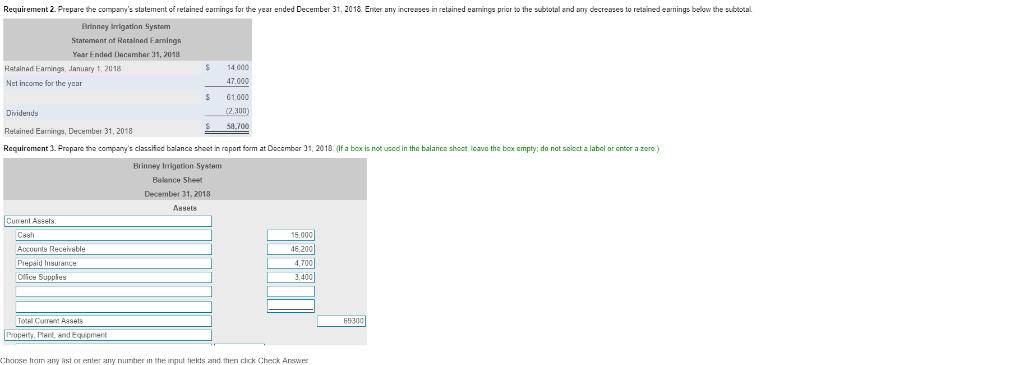 Requirement 2. Prepare the companys statement of retained earmings for the year ended December 31, 2018. Enter any increases