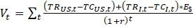 V =  (TRust-TCust)+(TRyt-TCit)* (1+r) t
