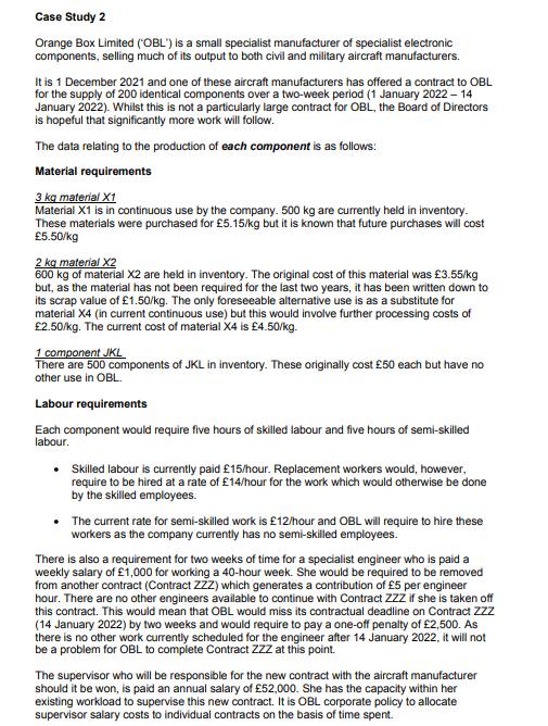 Case Study 2Orange Box Limited (OBL) is a small specialist manufacturer of specialist electroniccomponents, selling much o