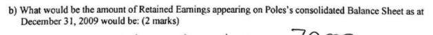 b) What would be the amount of Retained Earnings appearing on Poless consolidated Balance Sheet as atDecember 31, 2009 woul