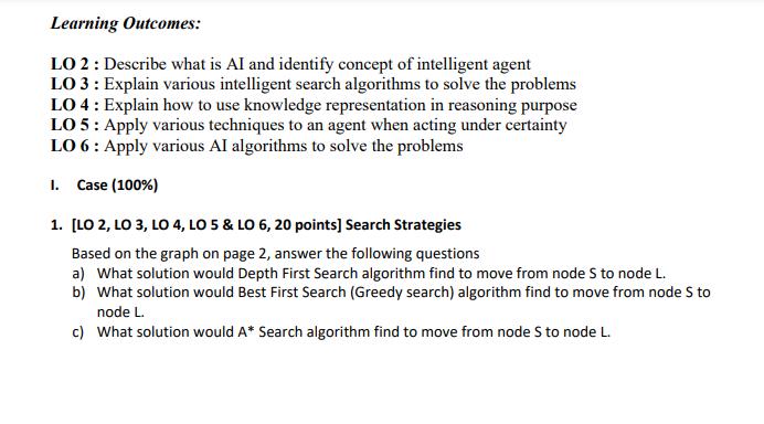 Learning Outcomes: LO 2: Describe what is AI and identify concept of intelligent agent LO 3: Explain various