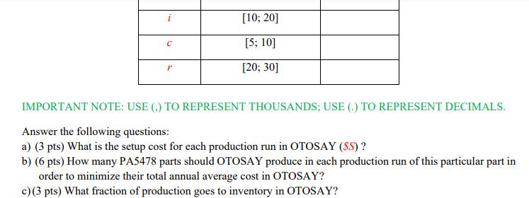 [10; 20] с[5; 10) [20; 30] IMPORTANT NOTE: USE () TO REPRESENT THOUSANDS; USE TO REPRESENT DECIMALS. Answer the following qu