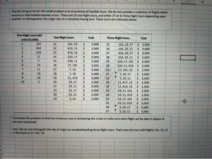 MThe first thing to do for this small problem is to enumerate all feasible tours. We do not consider a collection of flights