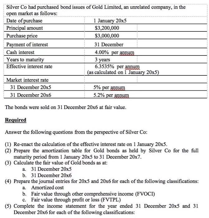 Silver Co had purchased bond issues of Gold Limited, an unrelated company, in the open market as follows: Date of purchase Pr