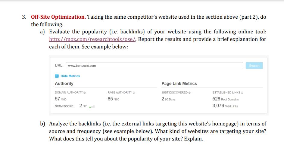 3. Off-Site Optimization. Taking the same competitor's website used in the section above (part 2), do the