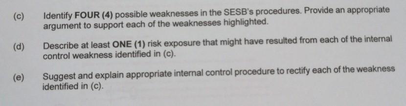 (c)Identify FOUR (4) possible weaknesses in the SESBs procedures. Provide an appropriateargument to support each of the we