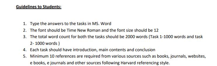 Guidelines to Students: 1. Type the answers to the tasks in MS. Word 2. The font should be Time New Roman and