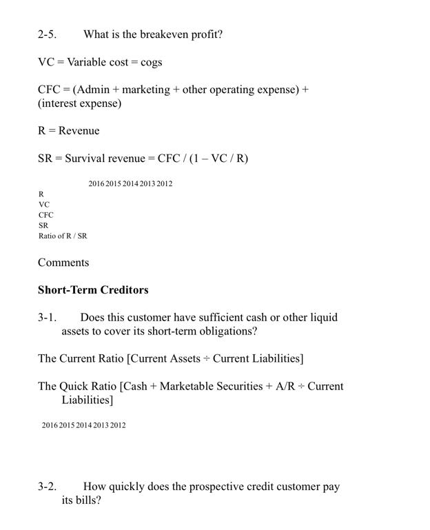 2-5. What is the breakeven profit? VC Variable cost = cogs = CFC = (Admin + marketing + other operating