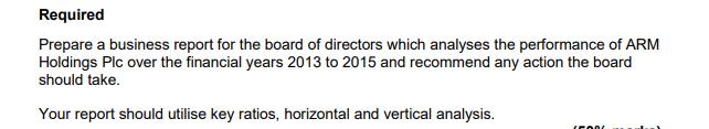 Required Prepare a business report for the board of directors which analyses the performance of ARM Holdings