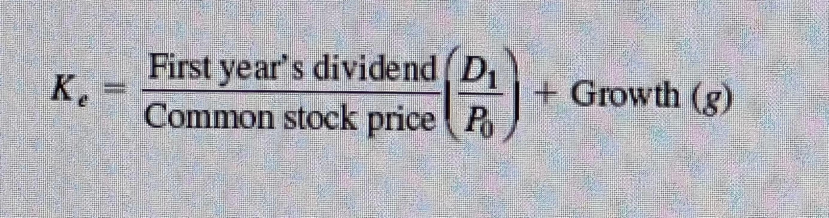 K. = First years dividend D₁ Common stock price Po + Growth (g)