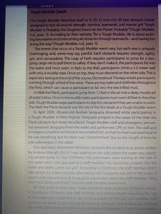 LIUDITough Mudder DeathThe Tough Mudder describes itself as a 10-12 mile (18-20 km) obstade coursedesigned to test allaro