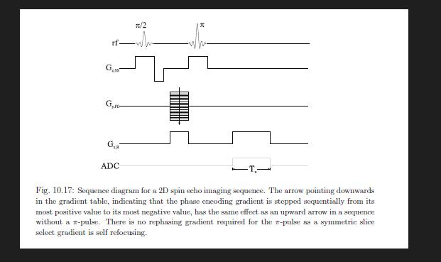 rf ADC 7/2 J -T,- Fig. 10.17: Sequence diagram for a 2D spin echo imaging sequence. The arrow pointing