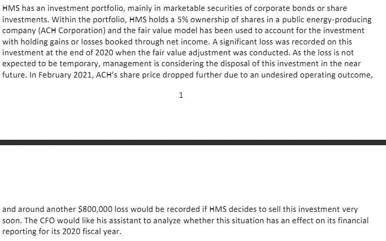 HMS has an investment portfolio, mainly in marketable securities of corporate bonds or share investments. Within the portfoli