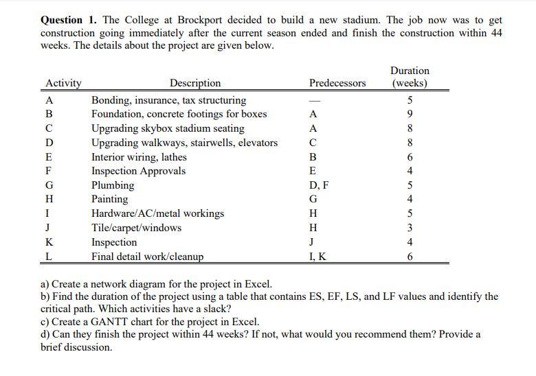 Question 1. The College at Brockport decided to build a new stadium.