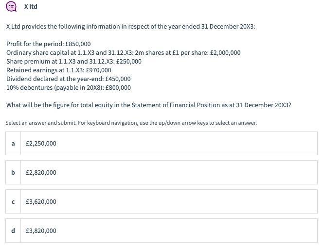 x ltd X Ltd provides the following information in respect of the year ended 31 December 20X3: Profit for the period: £850,000