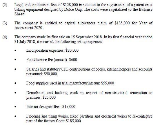 (2)Legal and application fees of $128.000 in relation to the registration of a patent on abaking equipment designed by Dolc