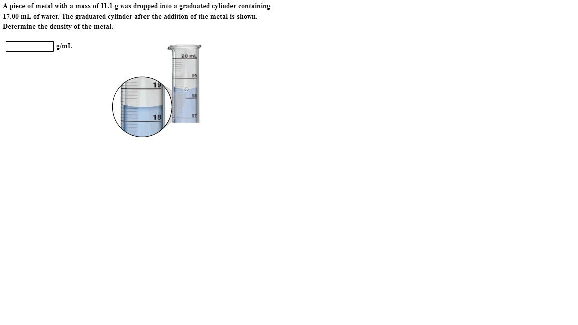 A piece of metal with a mass of 11.1 g was dropped