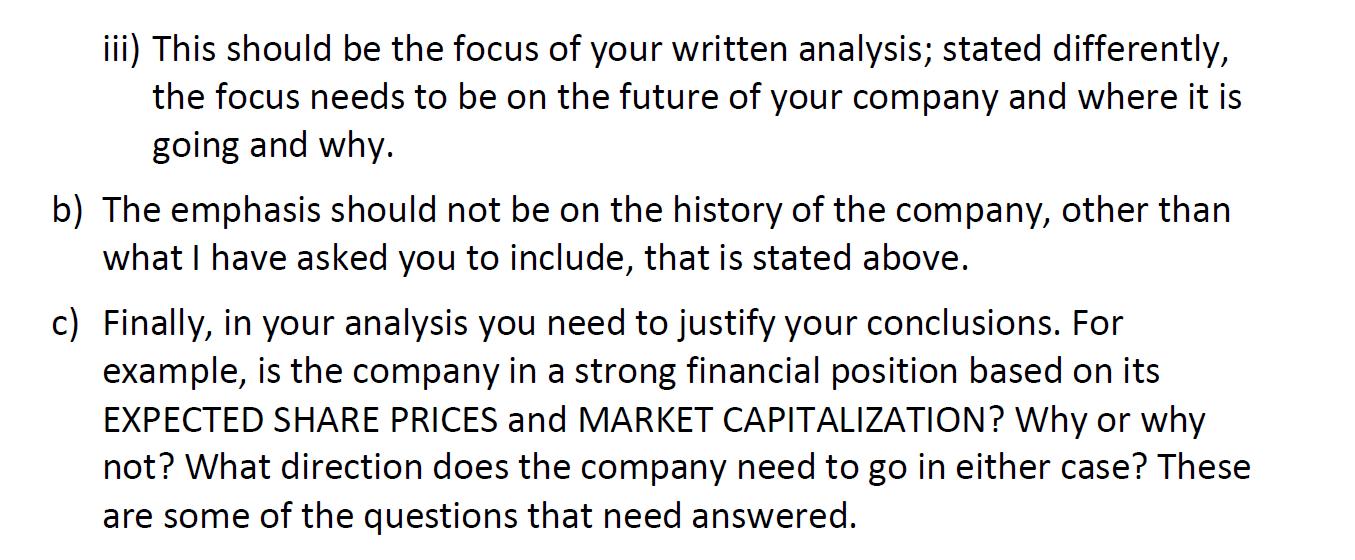 iii) This should be the focus of your written analysis; stated differently, the focus needs to be on the future of your compa