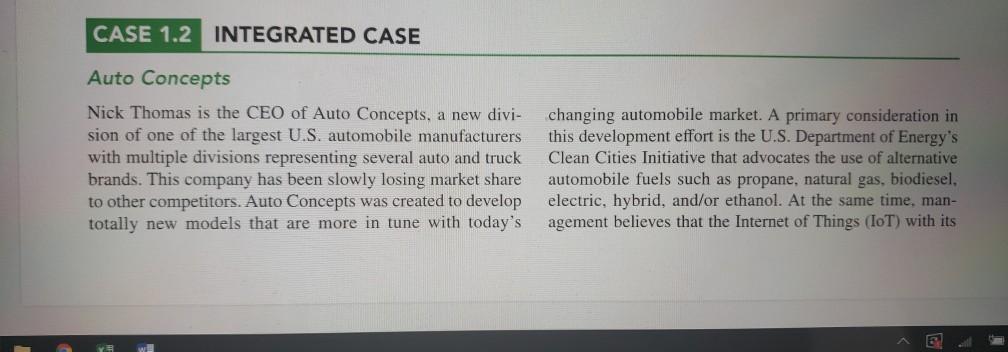 CASE 1.2 INTEGRATED CASE Auto Concepts Nick Thomas is the CEO of