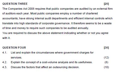 QUESTION THREE [20] The Companies Act 2008 requires that public companies are audited by an external firm of auditors each ye