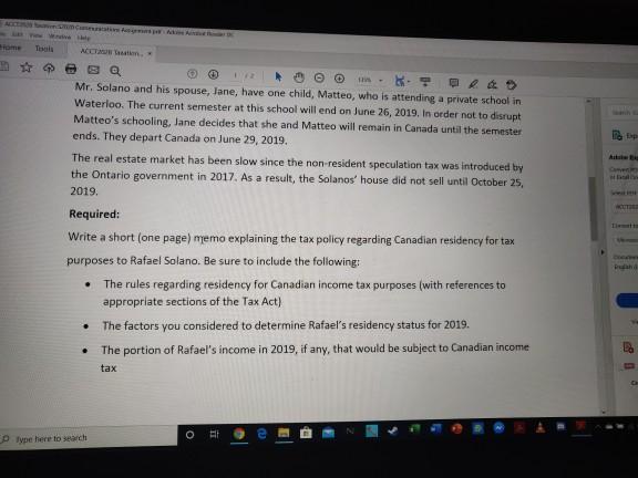 ToolsACCT2009 aten129Mr. Solano and his spouse, Jane, have one child, Matteo, who is attending a private school inWaterlo