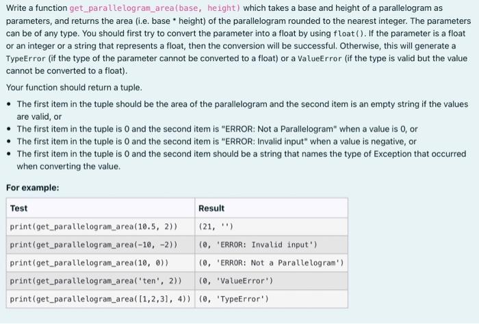 Write a function get_parallelogram_area (base, height) which takes a base and height of a parallelogram as parameters, and re