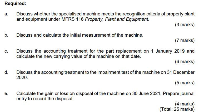 a. Discuss whether the specialised machine meets the recognition criteria of property plant and equipment under MFRS 116 Prop