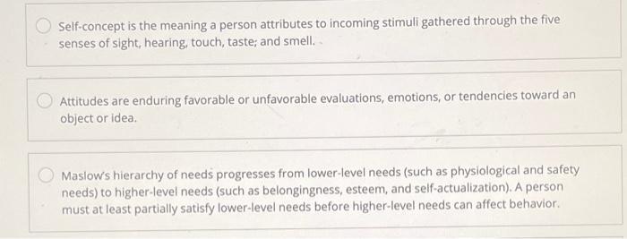 Self-concept is the meaning a person attributes to incoming stimull gathered through the five senses of sight, hearing, touch