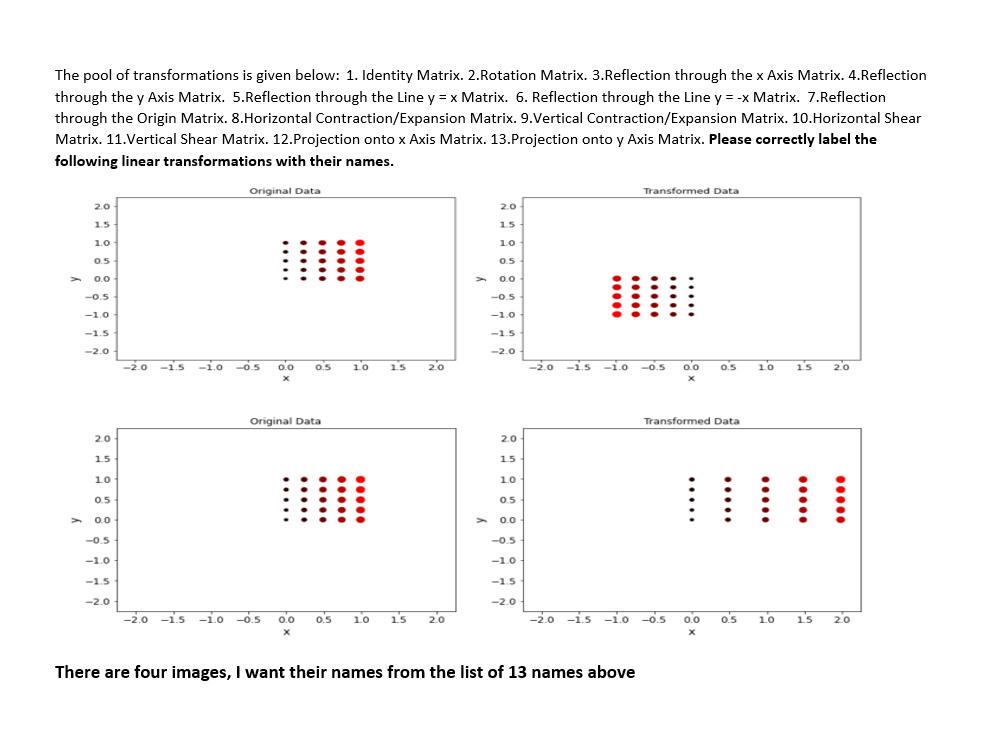 The pool of transformations is given below: 1. Identity Matrix. 2.Rotation Matrix. 3.Reflection through the x Axis Matrix. 4.