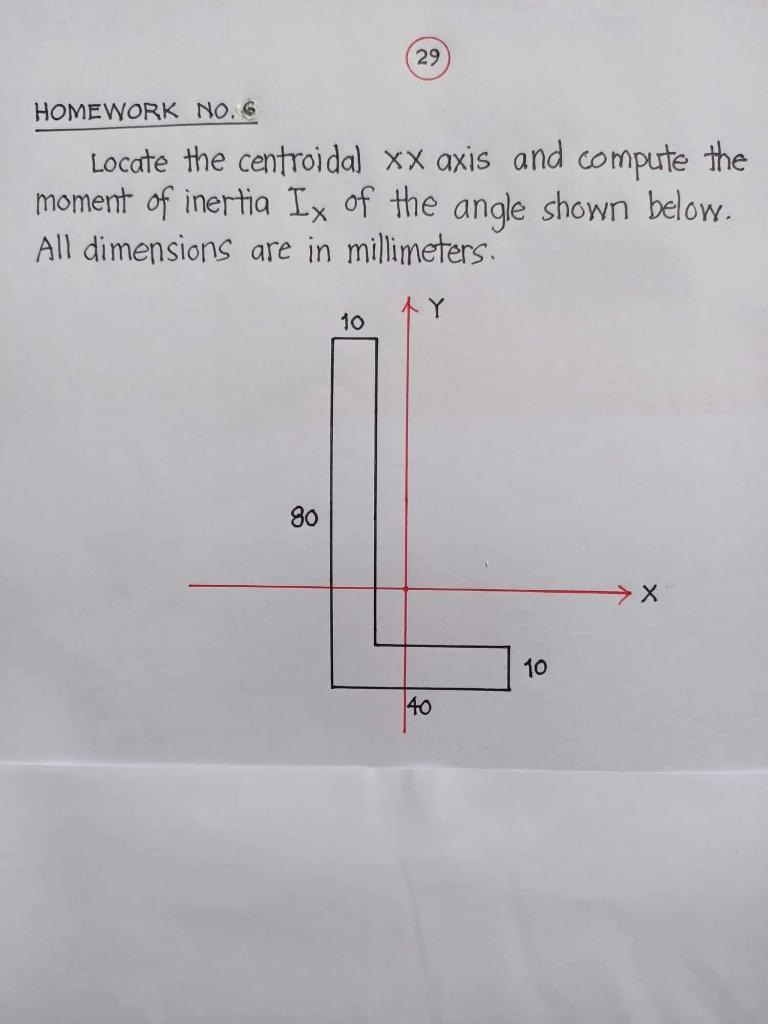 Locate the centroidal ( x times ) axis and compute the moment of inertia ( I_{x} ) of the angle shown below. All dimensi