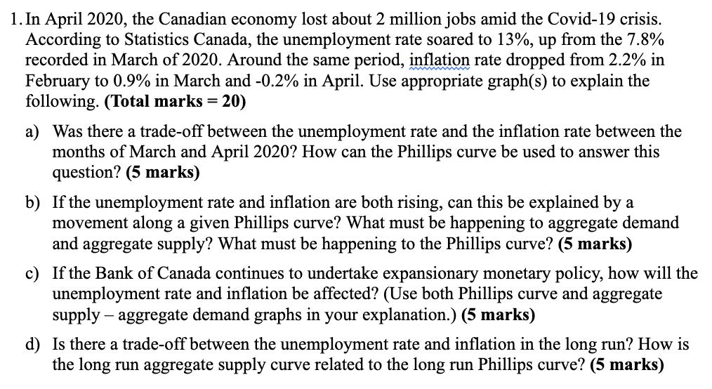 1. In April 2020, the Canadian economy lost about 2 million jobs amid the Covid-19 crisis. According to Statistics Canada, th