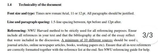 1.4 Technicality of the document Font size and type: Times new roman/Arial, 11 or ( 12 mathrm{pt} ). All paragraphs should
