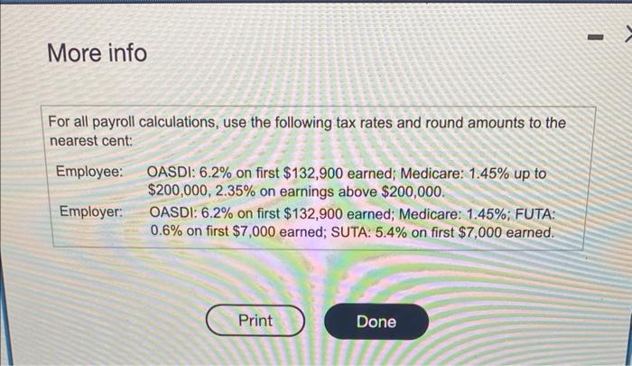 More info For all payroll calculations, use the following tax rates and round amounts to the nearest cent: Employee: OASDI: