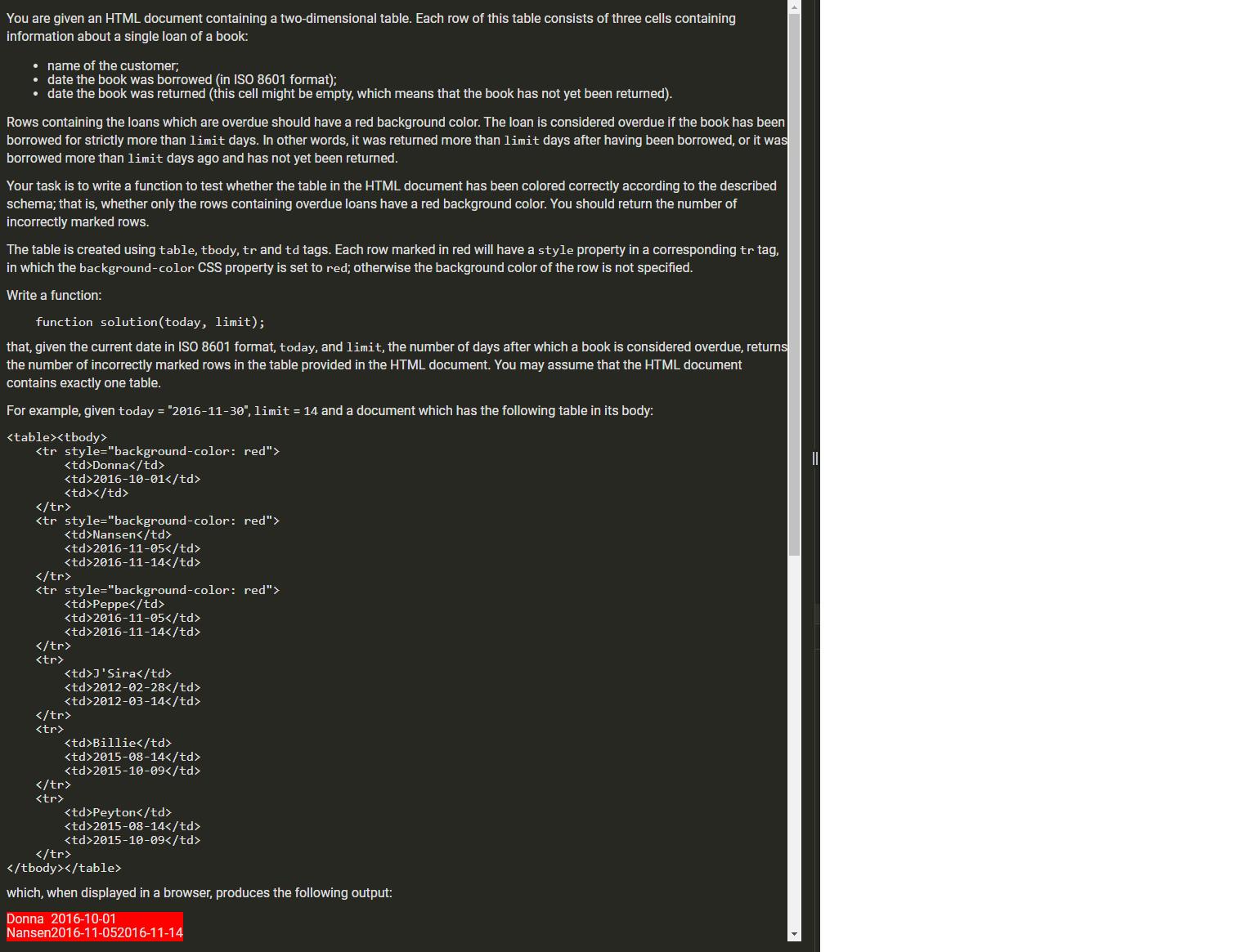 You are given an HTML document containing a two-dimensional table. Each row