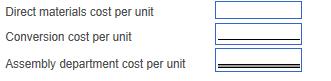 Direct materials cost per unit Conversion cost per unit Assembly department cost per unit