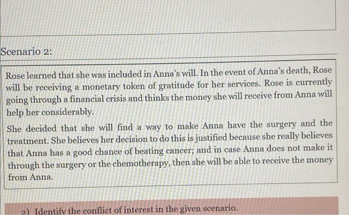 Scenario 2: aRose learned that she was included in Annas will. In the event of Annas death, Rose will be receiving a monet