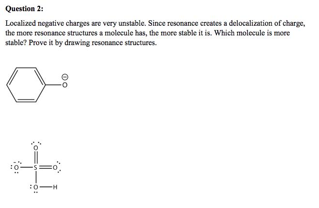 Image for Localized negative charges are very unstable. Since resonance creates a delocalization of charge, the more res