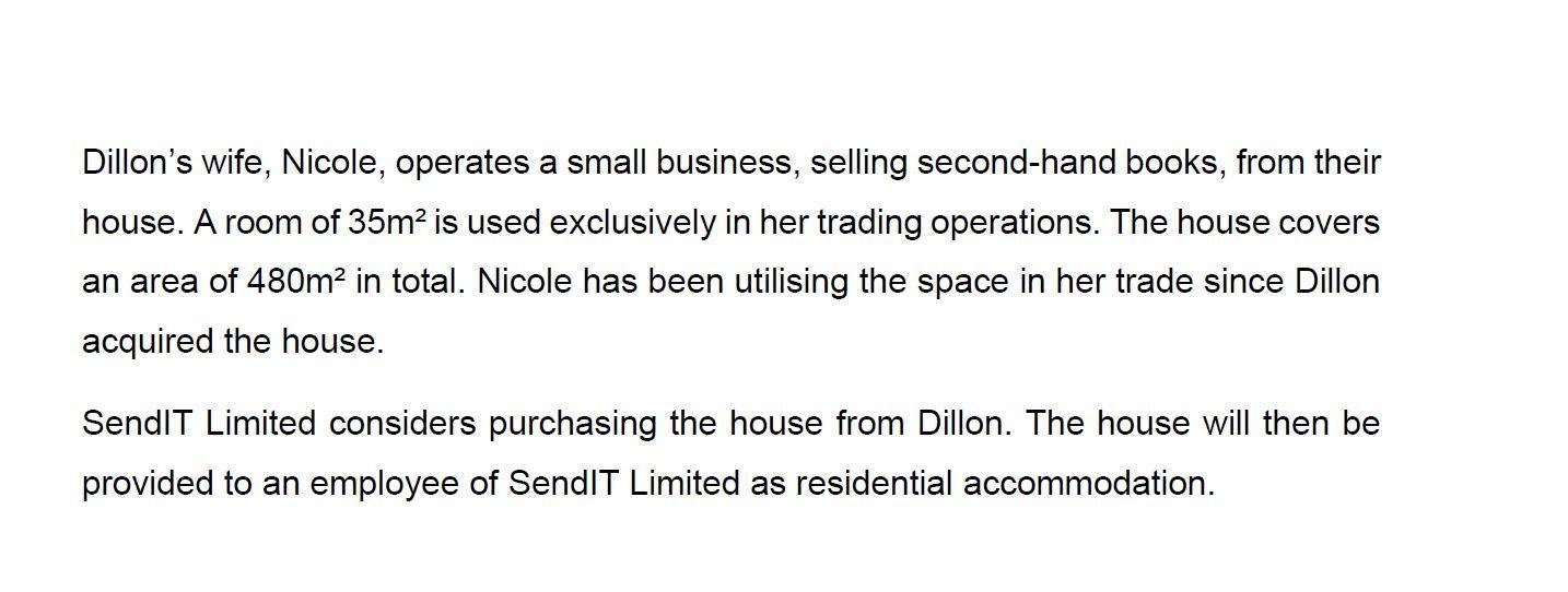 Dillons wife, Nicole, operates a small business, selling second-hand books, from their house. A room of ( 35 mathrm{~m}^{2