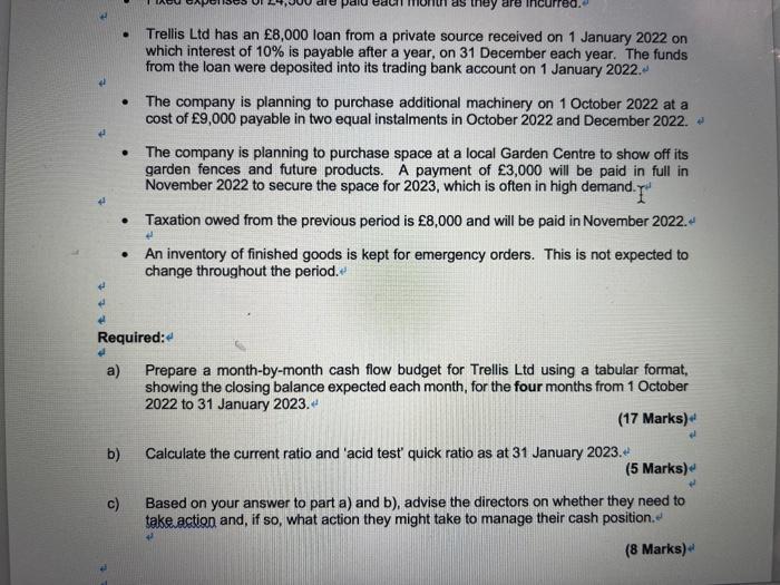- Trellis Ltd has an ( £ 8,000 ) loan from a private source received on 1 January 2022 on which interest of ( 10 % ) is