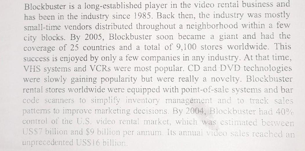 Blockbuster is a long-established player in the video rental business and has been in the industry since