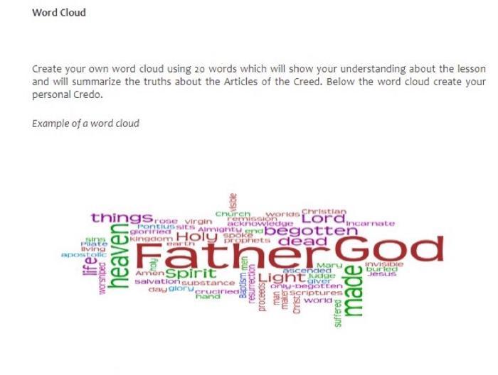 Word Cloud Create your own word cloud using 20 words which will